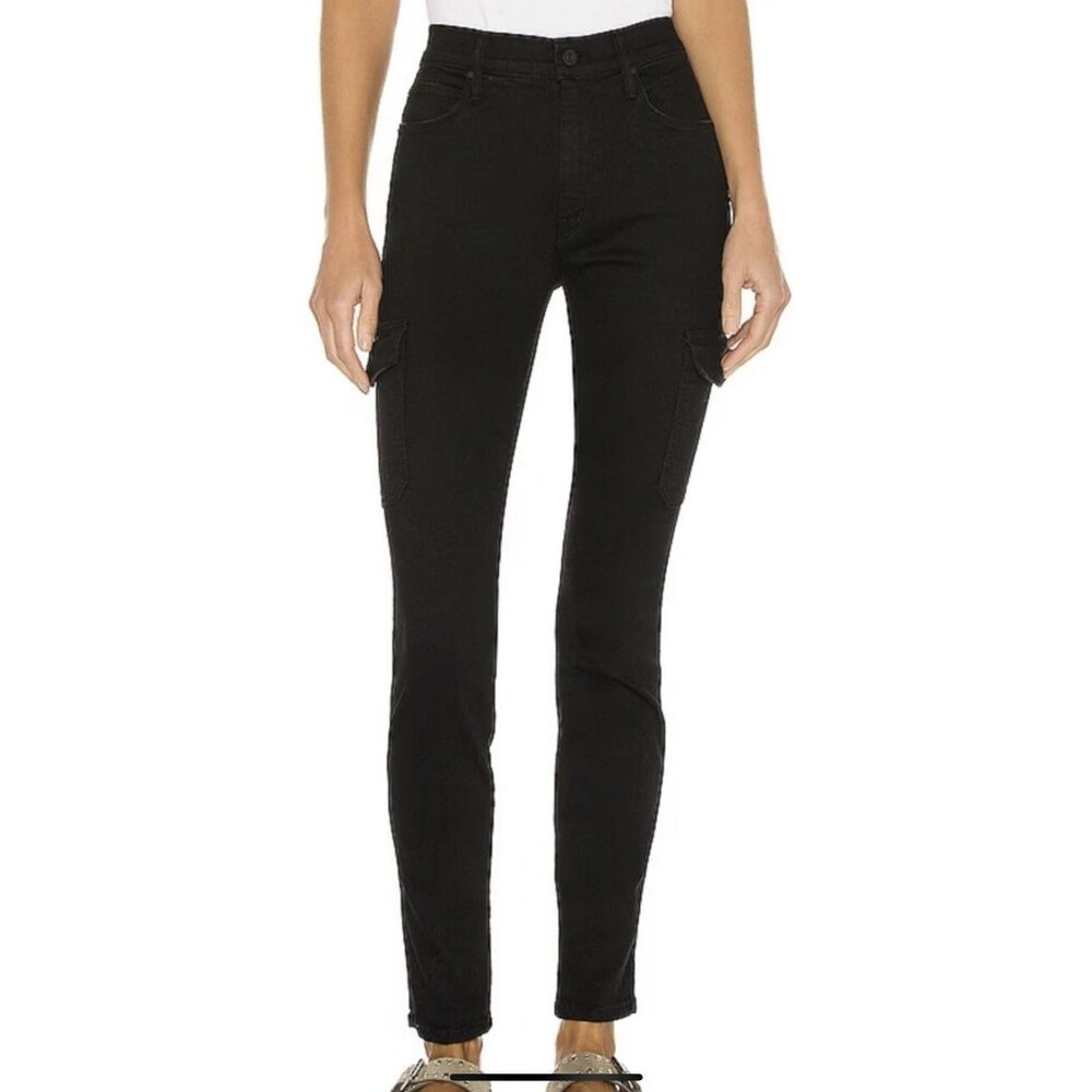 MOTHER Women Jeans Size 26 The Charmer Cargo Skinny Black Stretch Zipper Pockets